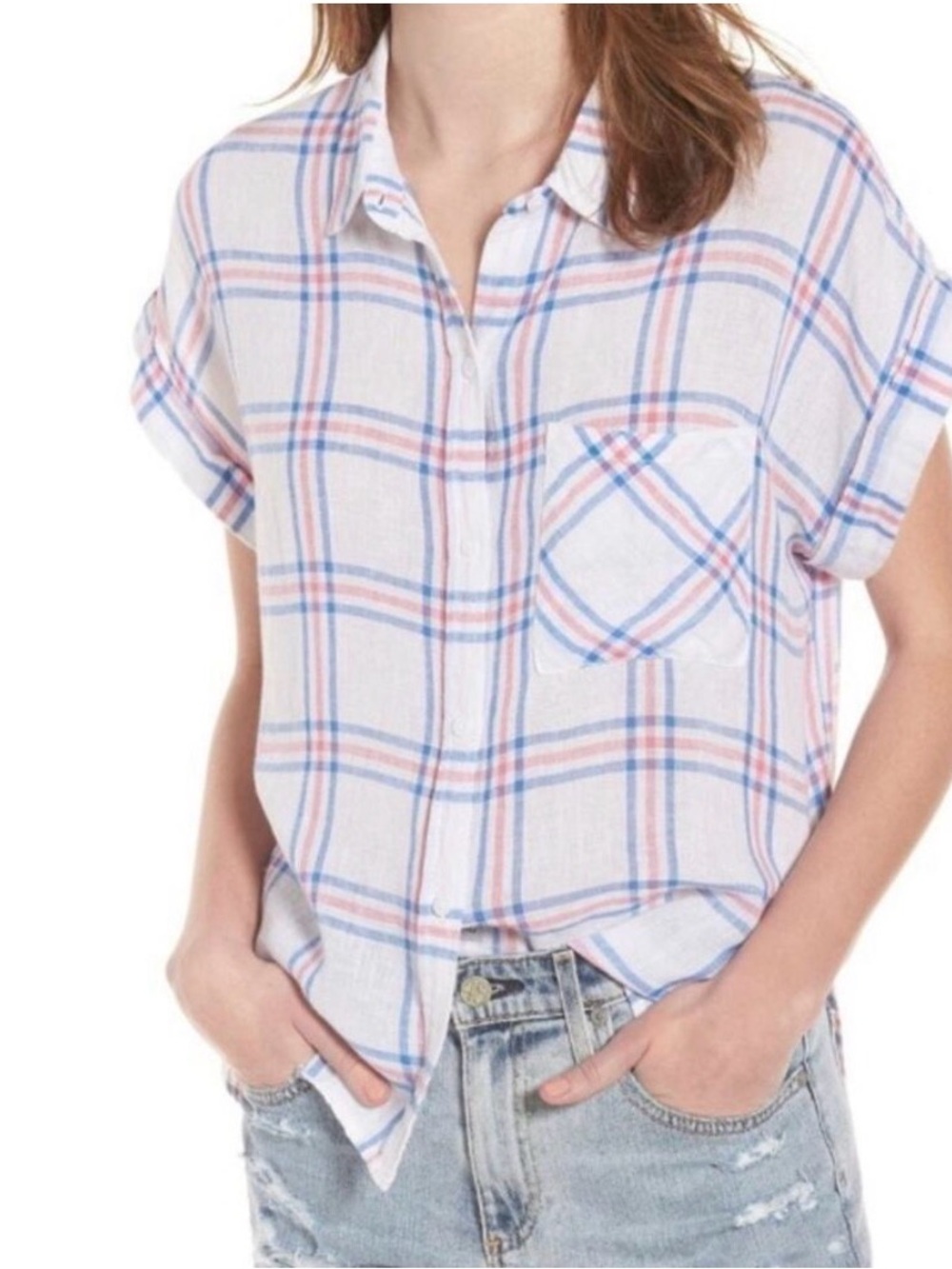 Rails Whitney Raspberry Azure Button Down Shirt Sleeve Size XS